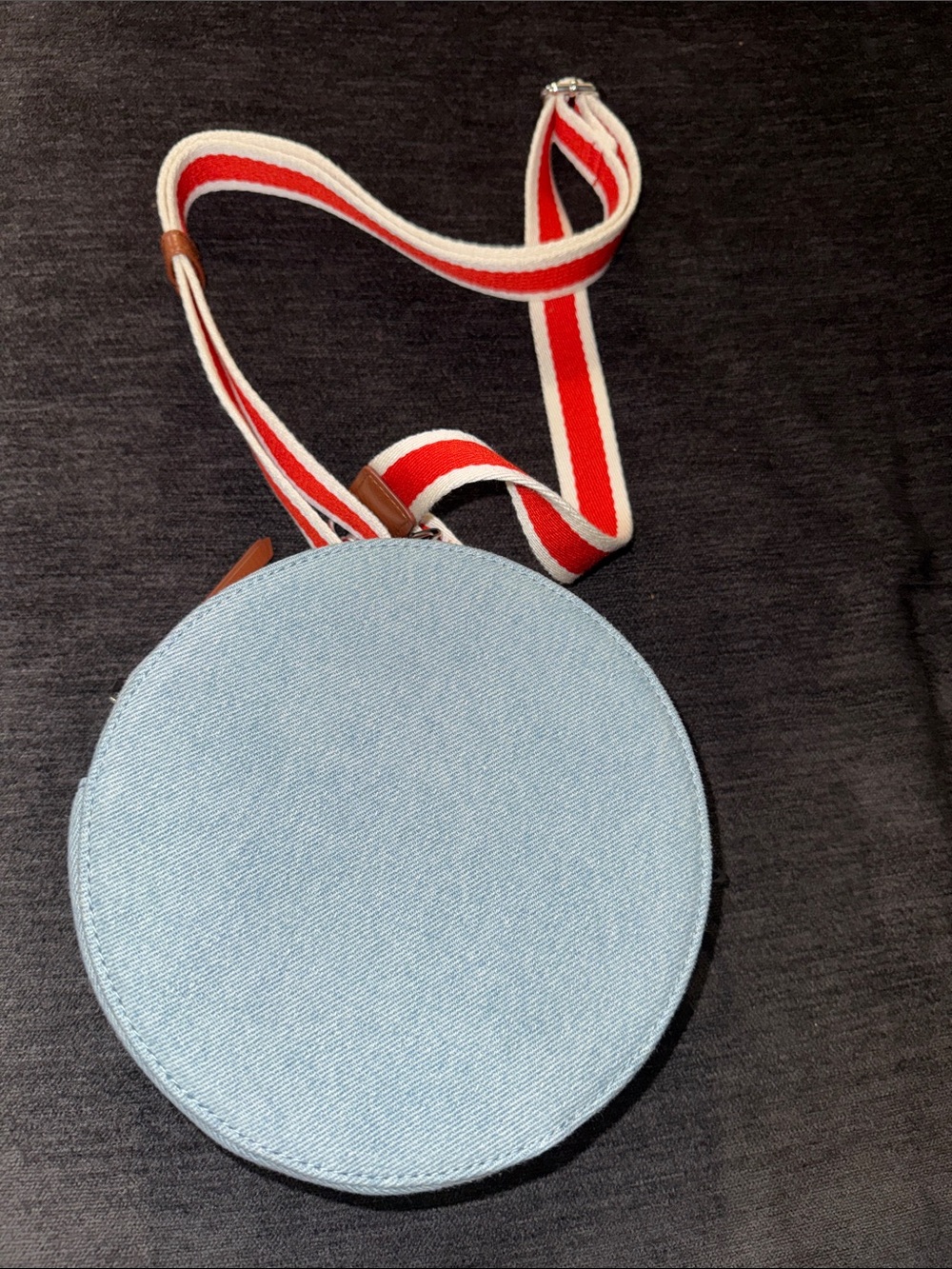 Universal Thread Light Blue Round Crossbody Bag with Red & White Strap